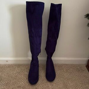 navy blue suede over the knee 1/2 inch heeled boots